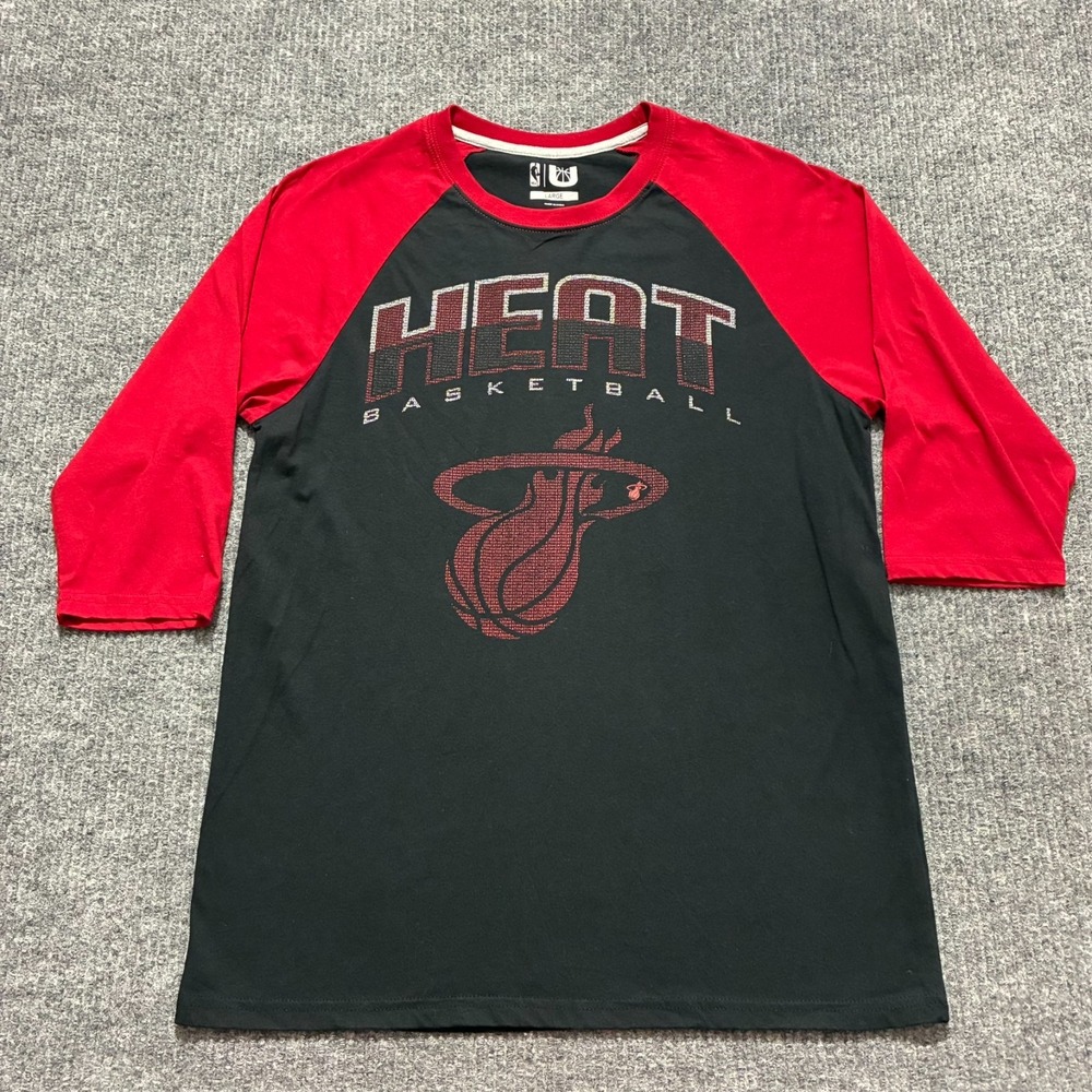 NBA Miami Heat Basketball Raglan T-Shirt Mens Size Large Black Red 3/4 Sleeve